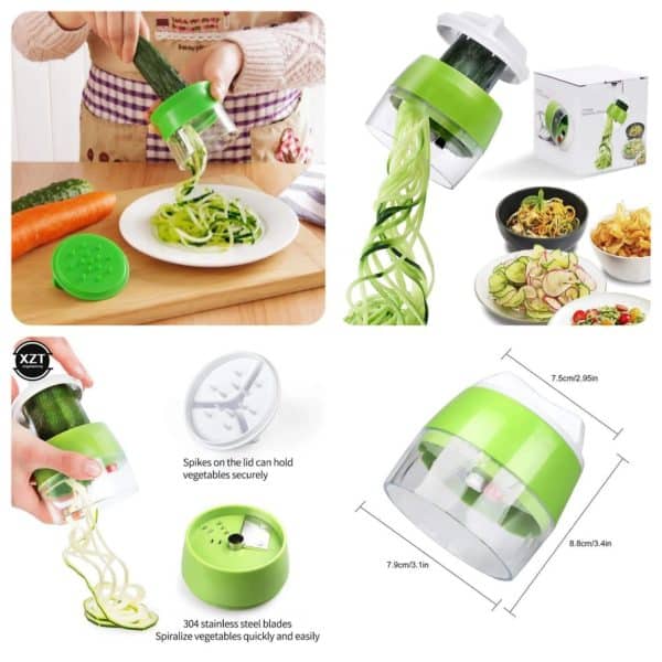 Handheld Spiralizer Vegetable Slicer, 4 in 1 Heavy Duty Veggie Spiral Cutter - Zoodle Pasta Spaghetti Maker
