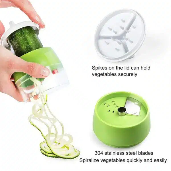 Handheld Spiralizer Vegetable Slicer, 4 in 1 Heavy Duty Veggie Spiral Cutter - Zoodle Pasta Spaghetti Maker